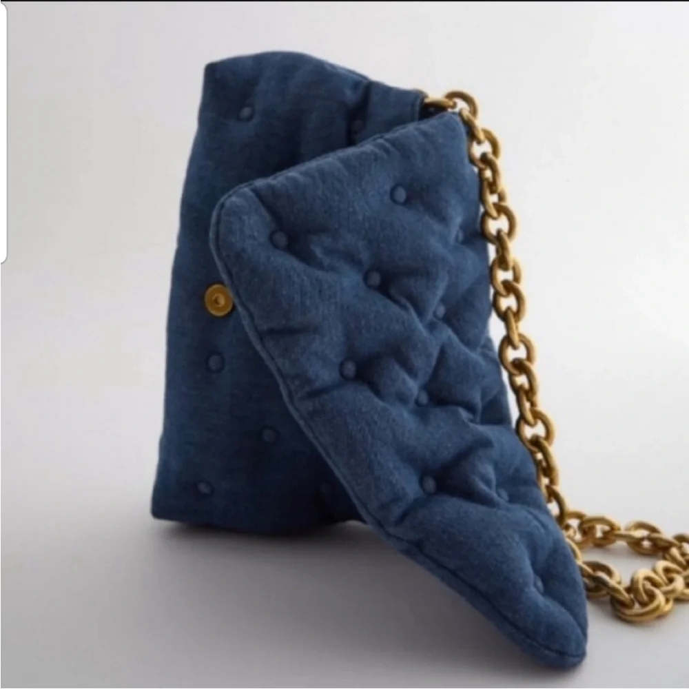 Zara Quilted Denim Handbag - Picture 3 of 13